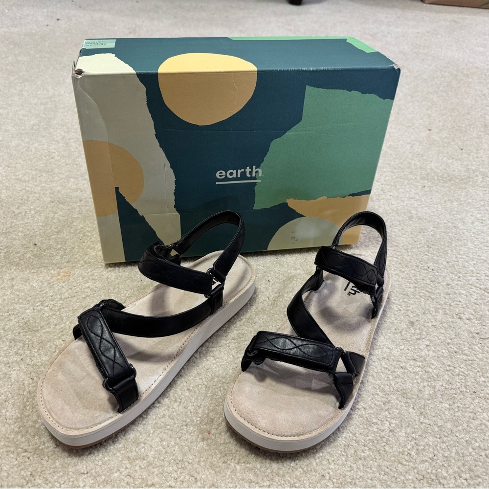 Earth Shoes- Origins Women's Sylt Saba Adjustable Sandal - NEW Black size 8